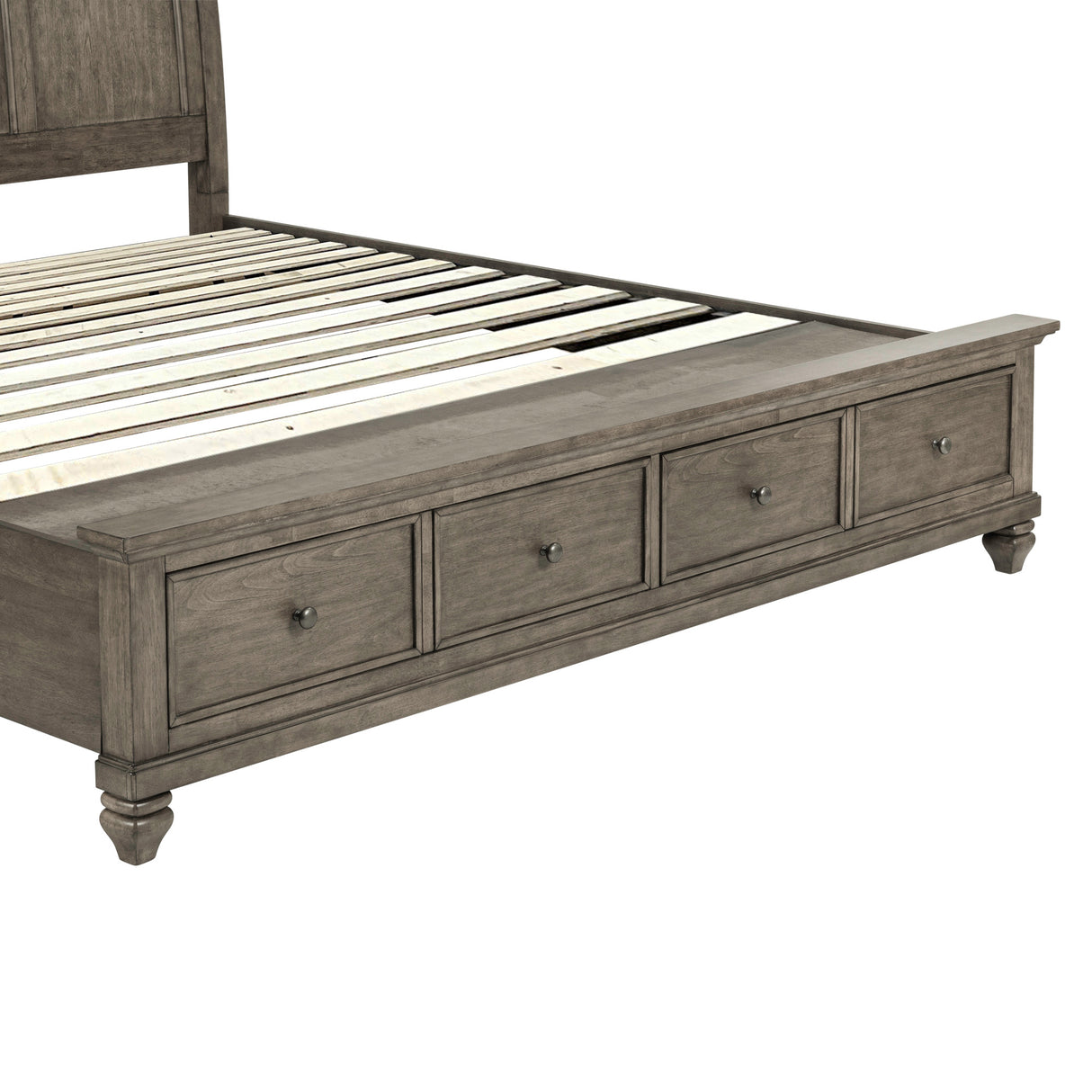 Detail view of Paola Gray Kg Storage Bed