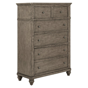 Front left view of Paola Gray 5 Drawer Chest