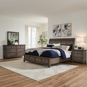A room setting featuring Paola Gray King 4 Piece Room Group