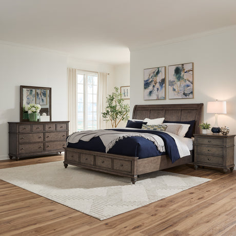 A room setting featuring Paola Gray King 4 Piece Room Group