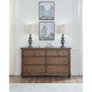 A room setting featuring Paola Chestnut 6 Drawer Dresser