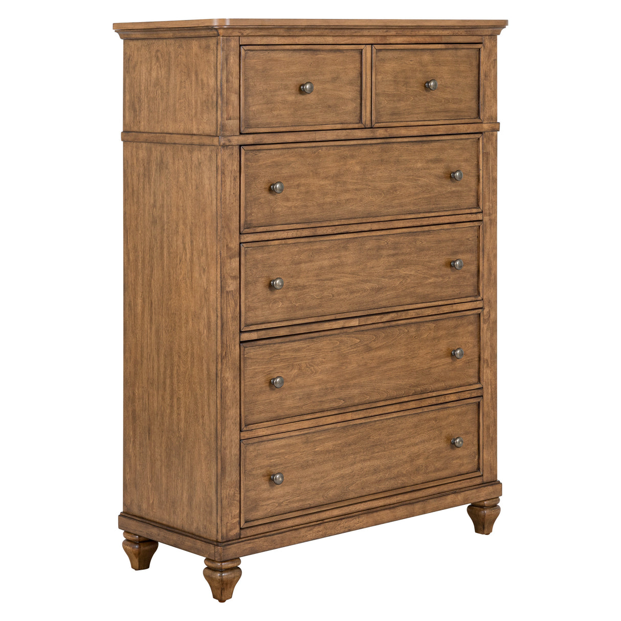 Front left view of Paola Chestnut 5 Drawer Chest