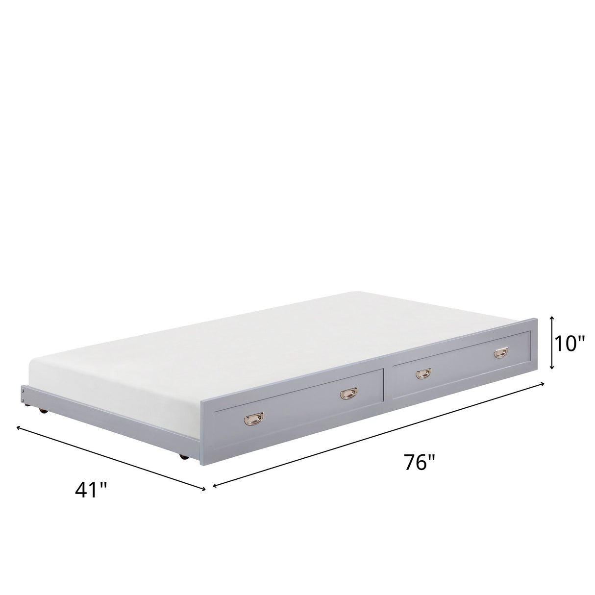 Detail image of Sloane Gray Trundle with overlay of product dimensions