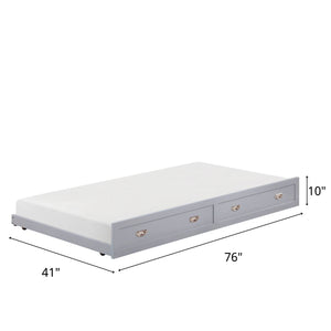 Detail image of Sloane Gray Trundle with overlay of product dimensions