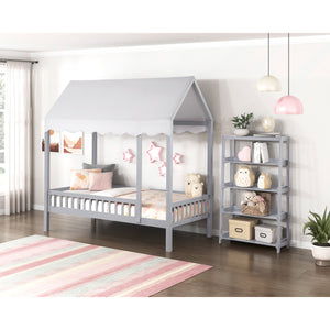 A room setting featuring Sloane Gray Bookcase