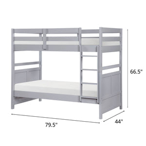 Detail image of Sloane Gray Twin Over Twin Bunk Bed with overlay of product dimensions