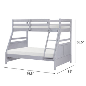 Detail image of Sloane Gray Twin Over Full Bunk Bed with overlay of product dimensions