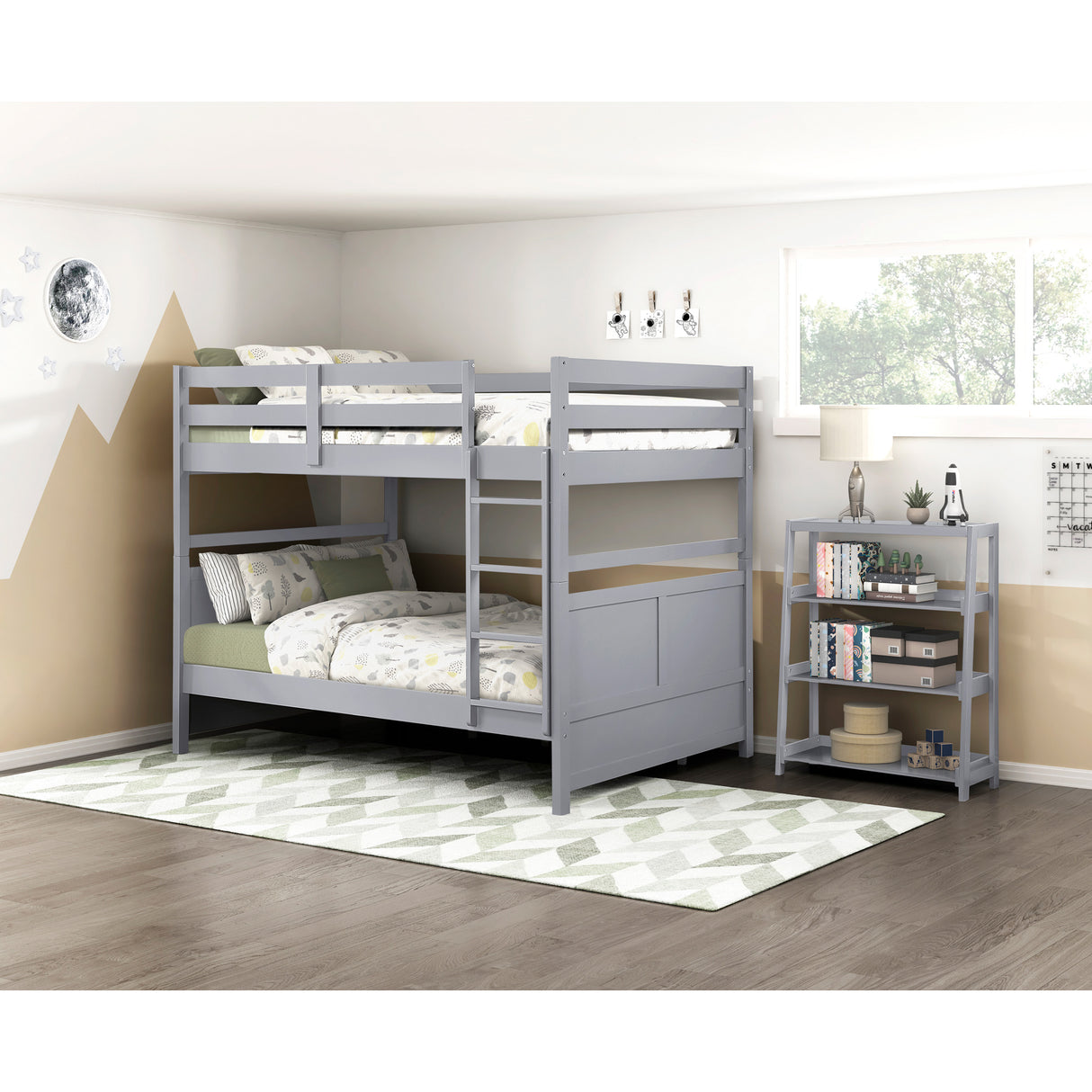 A room setting featuring Sloane Gray Full Over Full Bunk Bed