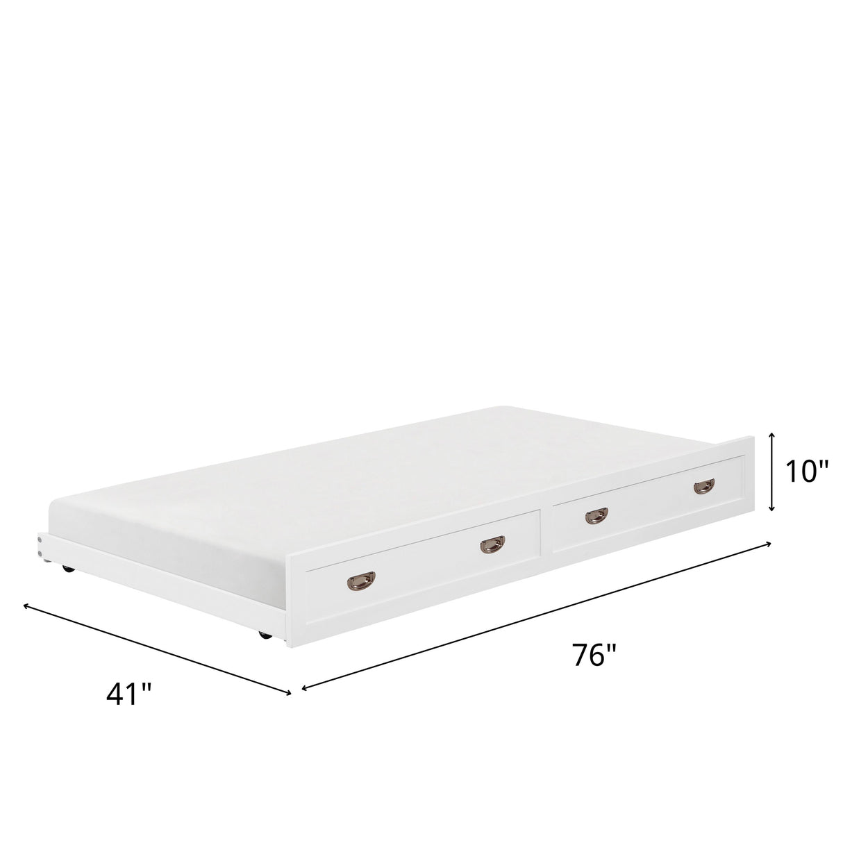 Detail image of Sloane White Trundle with overlay of product dimensions