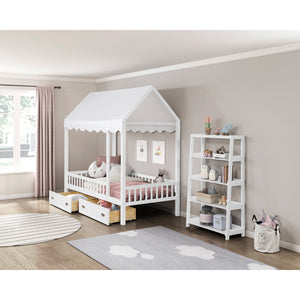 A room setting featuring Sloane White Bookcase