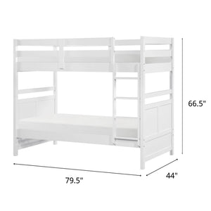 Detail image of Sloane White Twin Over Twin Bunk Bed with overlay of product dimensions