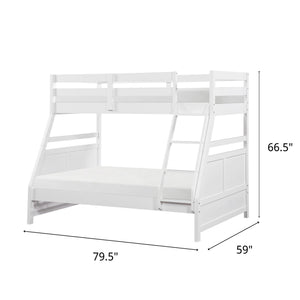 Detail image of Sloane White Twin Over Full Bunk Bed with overlay of product dimensions