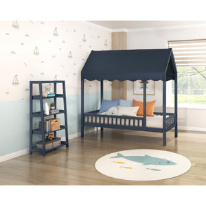 A room setting featuring Sloane Navy Bookcase