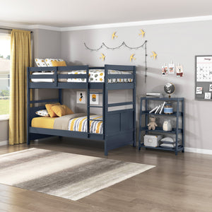 A room setting featuring Sloane Navy Twin Over Twin Bunk Bed