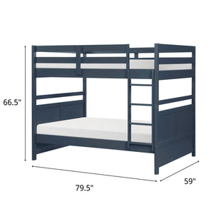 Detail image of Sloane Navy Full Over Full Bunk Bed with overlay of product dimensions