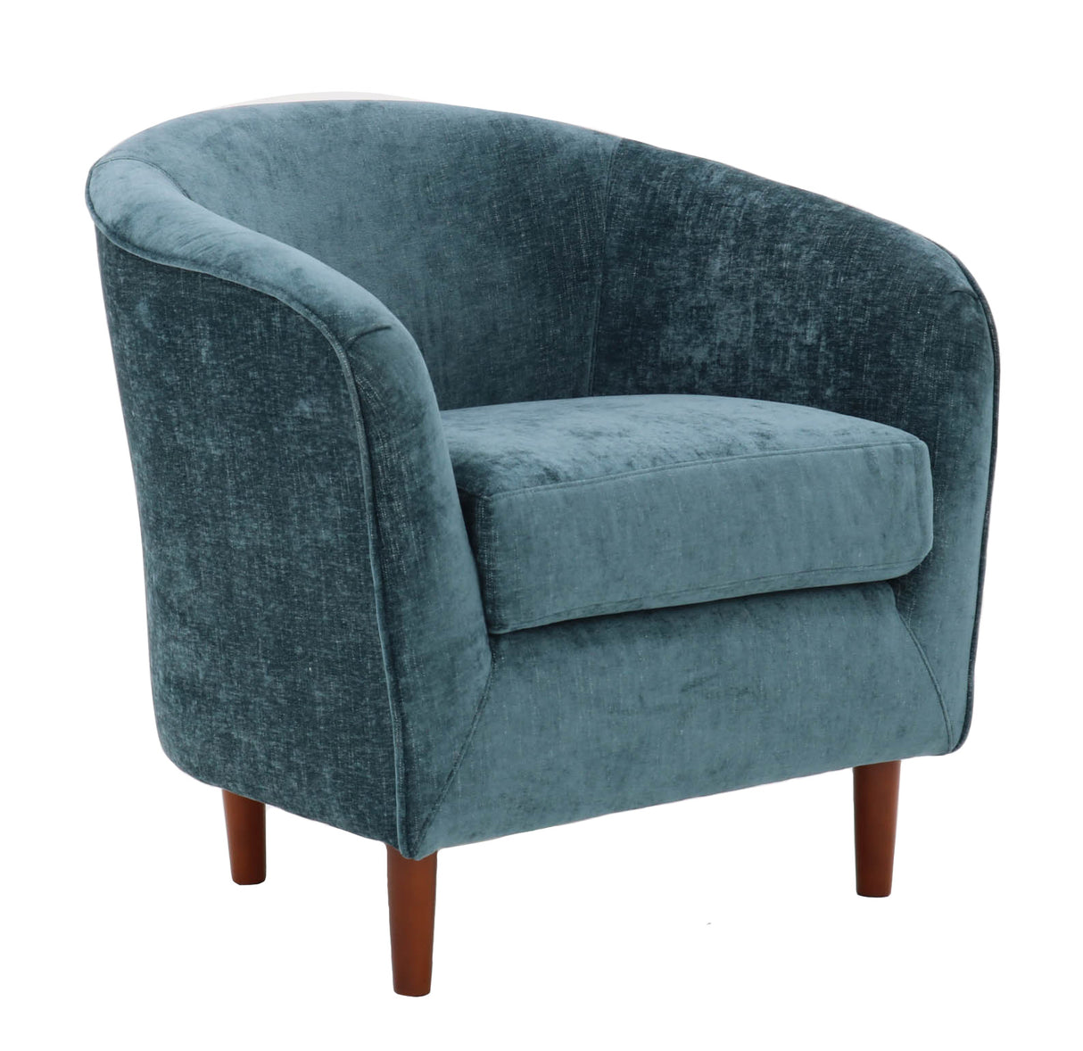 Blue armchair with wooden legs on a white background