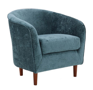 Blue armchair with wooden legs on a white background