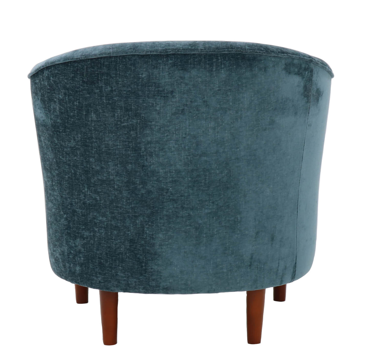 Blue velvet armchair with wooden legs on a white background
