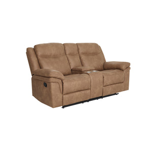 Front right view of Remy Brown Glider Reclining Loveseat