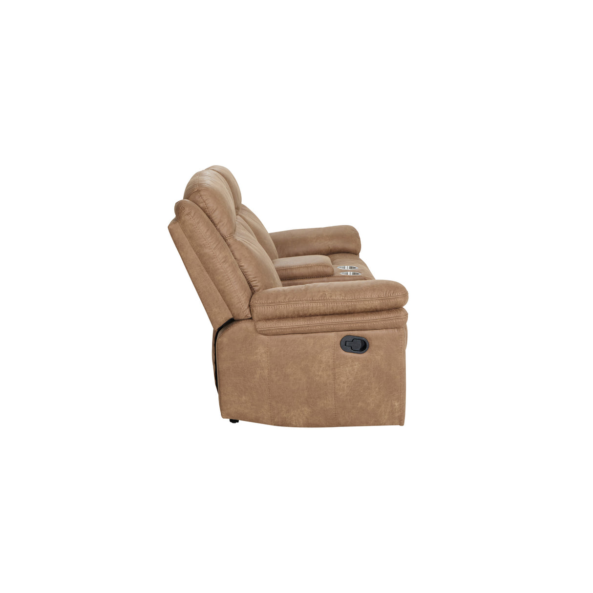 Side view of Remy Brown Glider Reclining Loveseat