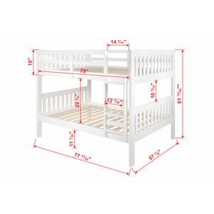 Detail image of Jordan White Full Over Full Bunk Bed with overlay of product dimensions