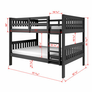 Detail image of Jordan Gray Full Over Full Bunk Bed with overlay of product dimensions