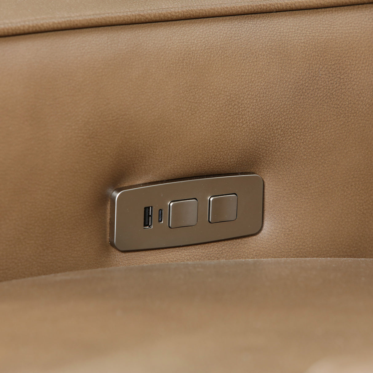 Detail view of Primrose Hill Toast Leather Power Reclining Loveseat