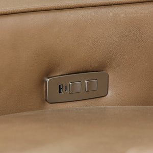 Detail view of Primrose Hill Toast Leather Power Reclining Loveseat