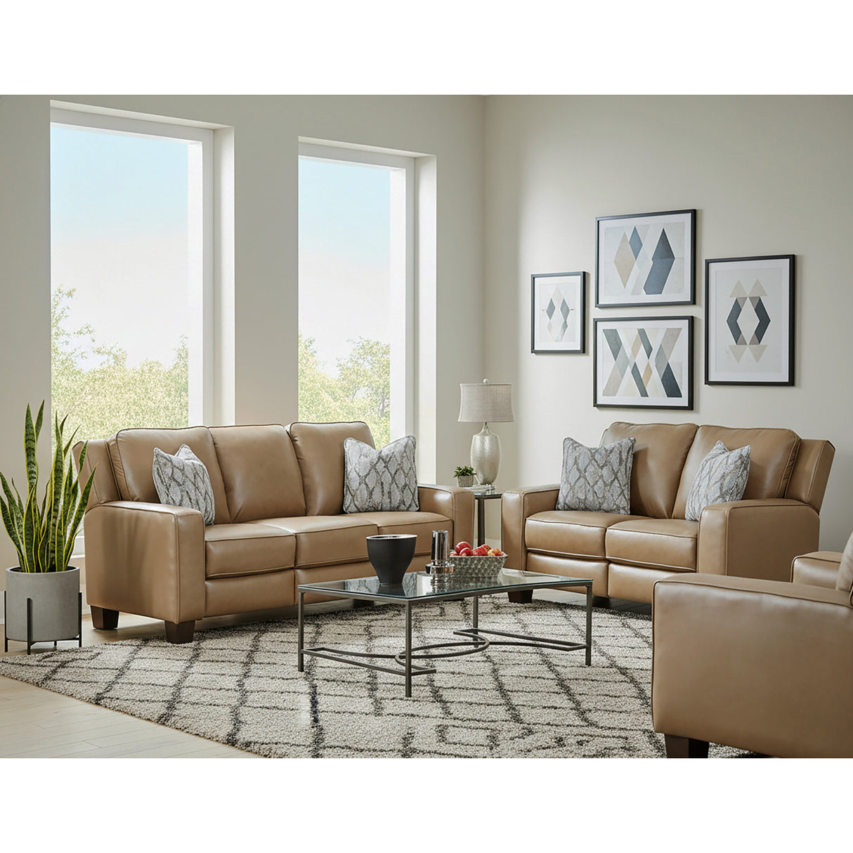 A room setting featuring Primrose Hill Toast Leather Power Reclining Loveseat