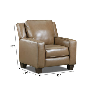 Detail image of Primrose Hill Toast Leather Recliner with overlay of product dimensions