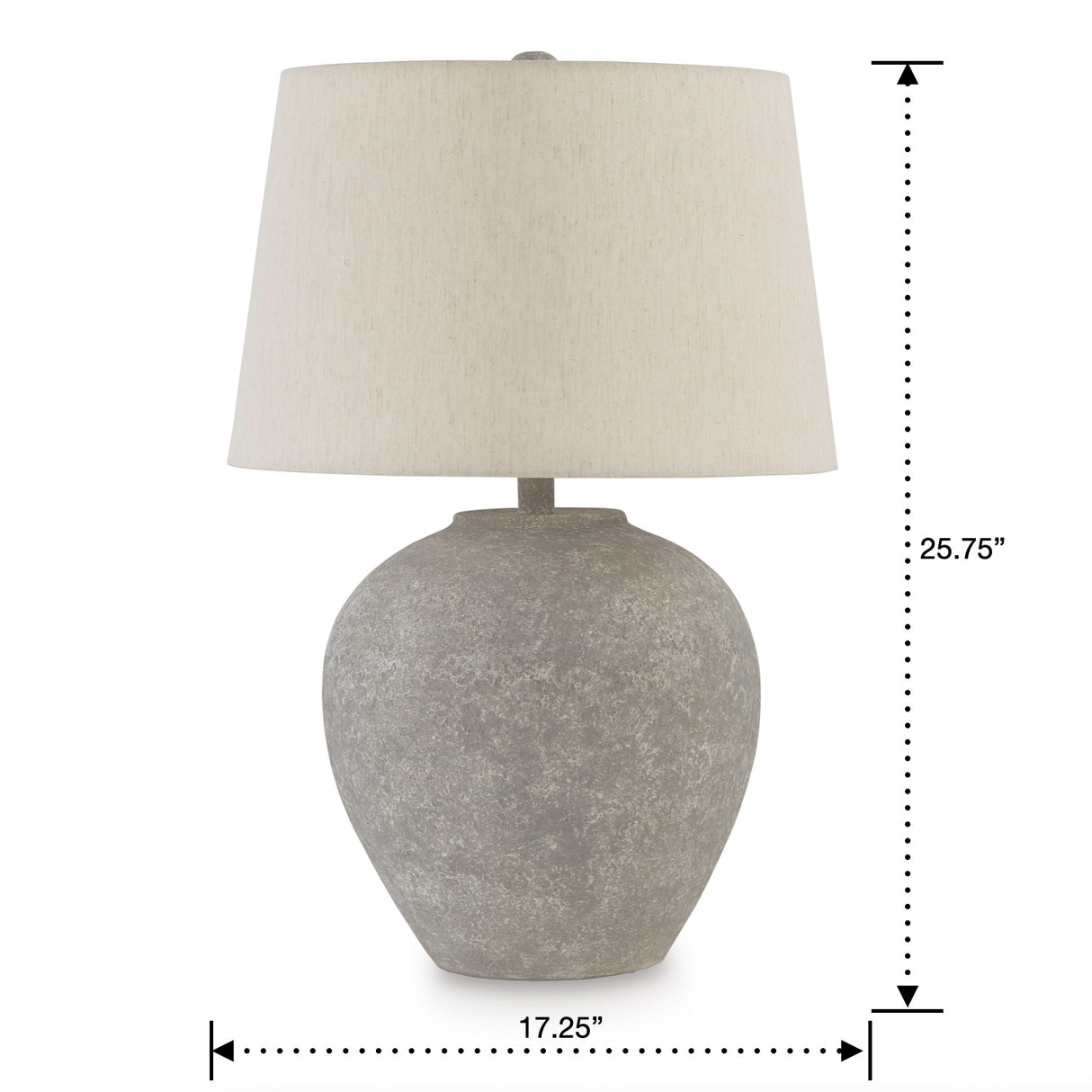 Detail image of Dreward Distressed Gray Table Lamp with overlay of product dimensions