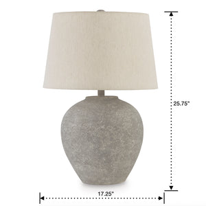 Detail image of Dreward Distressed Gray Table Lamp with overlay of product dimensions