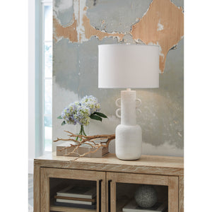 A room setting featuring Perringhill Distressed White Table Lamp