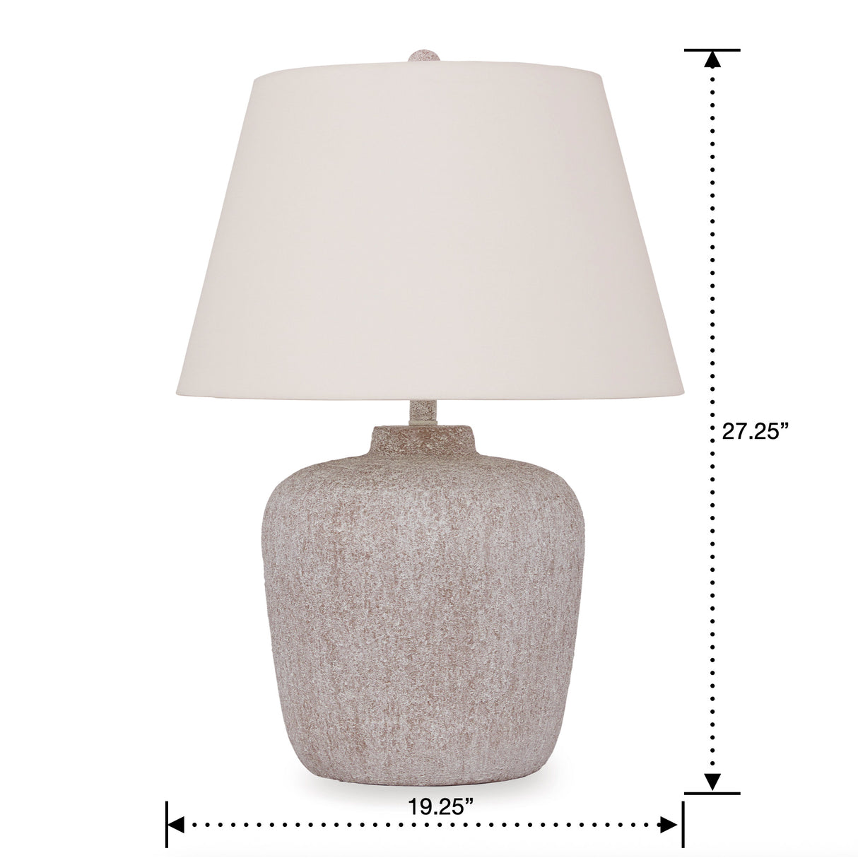Detail image of Danry Distressed Cream Table Lamp with overlay of product dimensions
