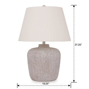 Detail image of Danry Distressed Cream Table Lamp with overlay of product dimensions