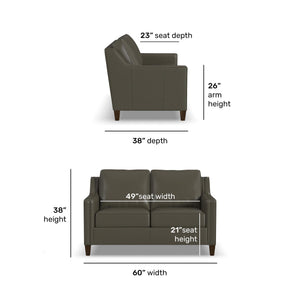 Detail view of Finley Dark Brown Leather Loveseat