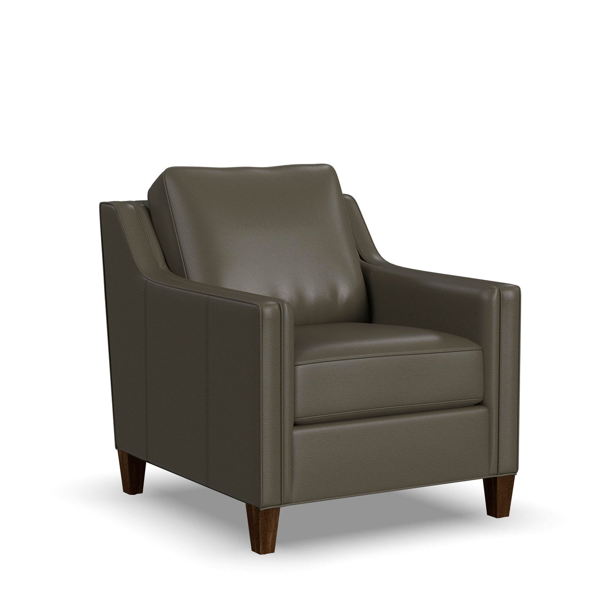 Front right view of Finley Dark Brown Leather Chair
