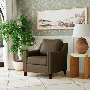 A room setting featuring Finley Dark Brown Leather Chair