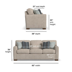 Detail image of Bryant Shell Sofa with overlay of product dimensions