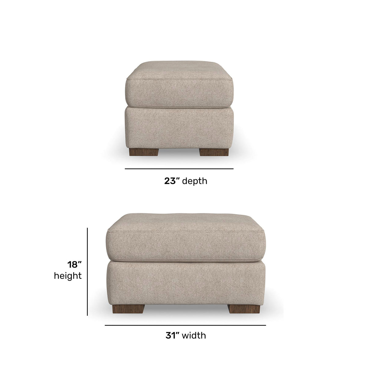 Detail image of Bryant Shell Ottoman with overlay of product dimensions