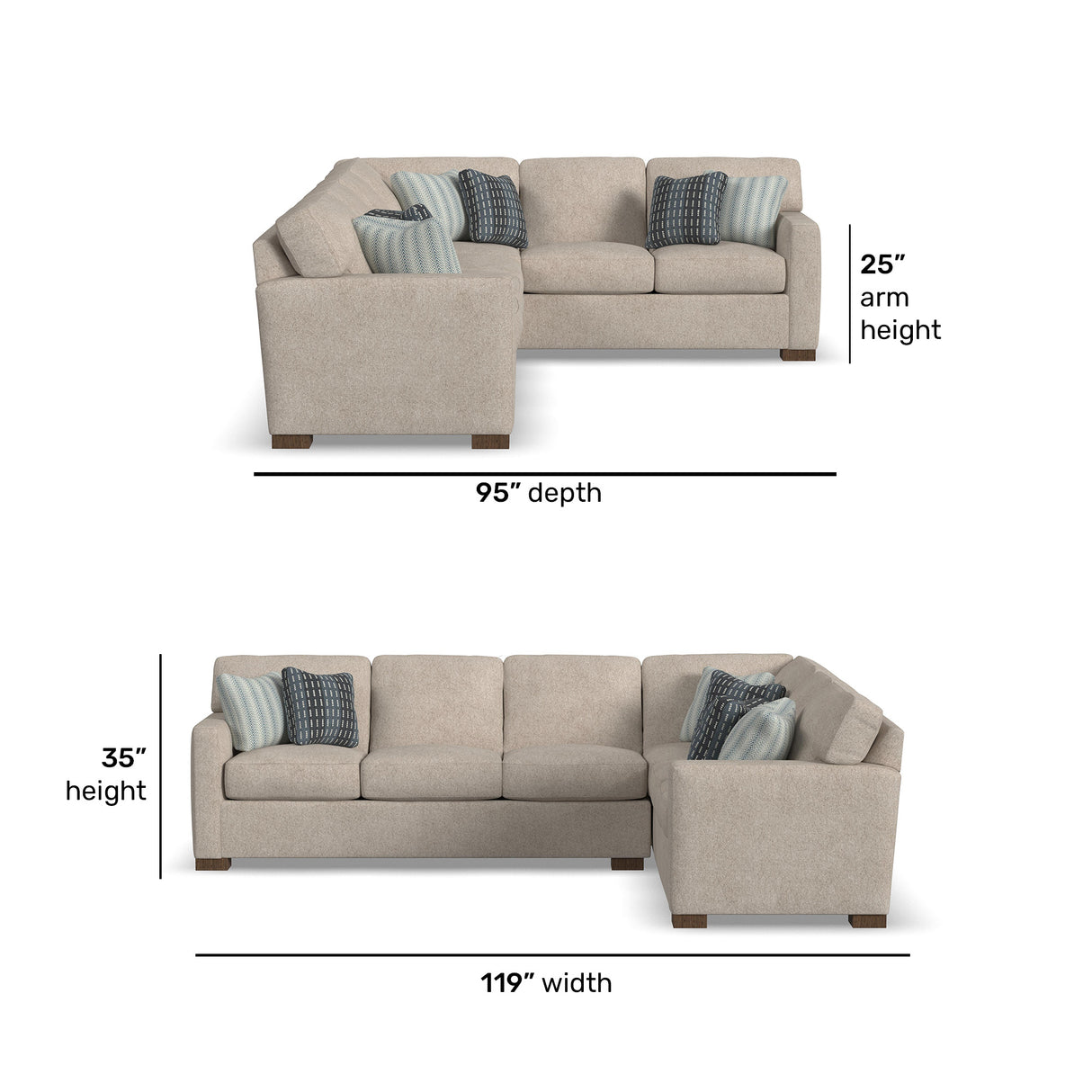 Detail view of Bryant Shell 2 Piece Left Sofa Sectional