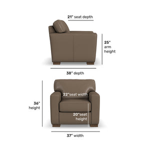 Detail image of Bryant Dark Stone Leather Chair with overlay of product dimensions