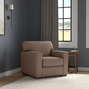 A room setting featuring Bryant Dark Stone Leather Chair