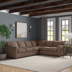 A room setting featuring Bryant Dark Stone Leather 2 Piece Left Sofa Sectional