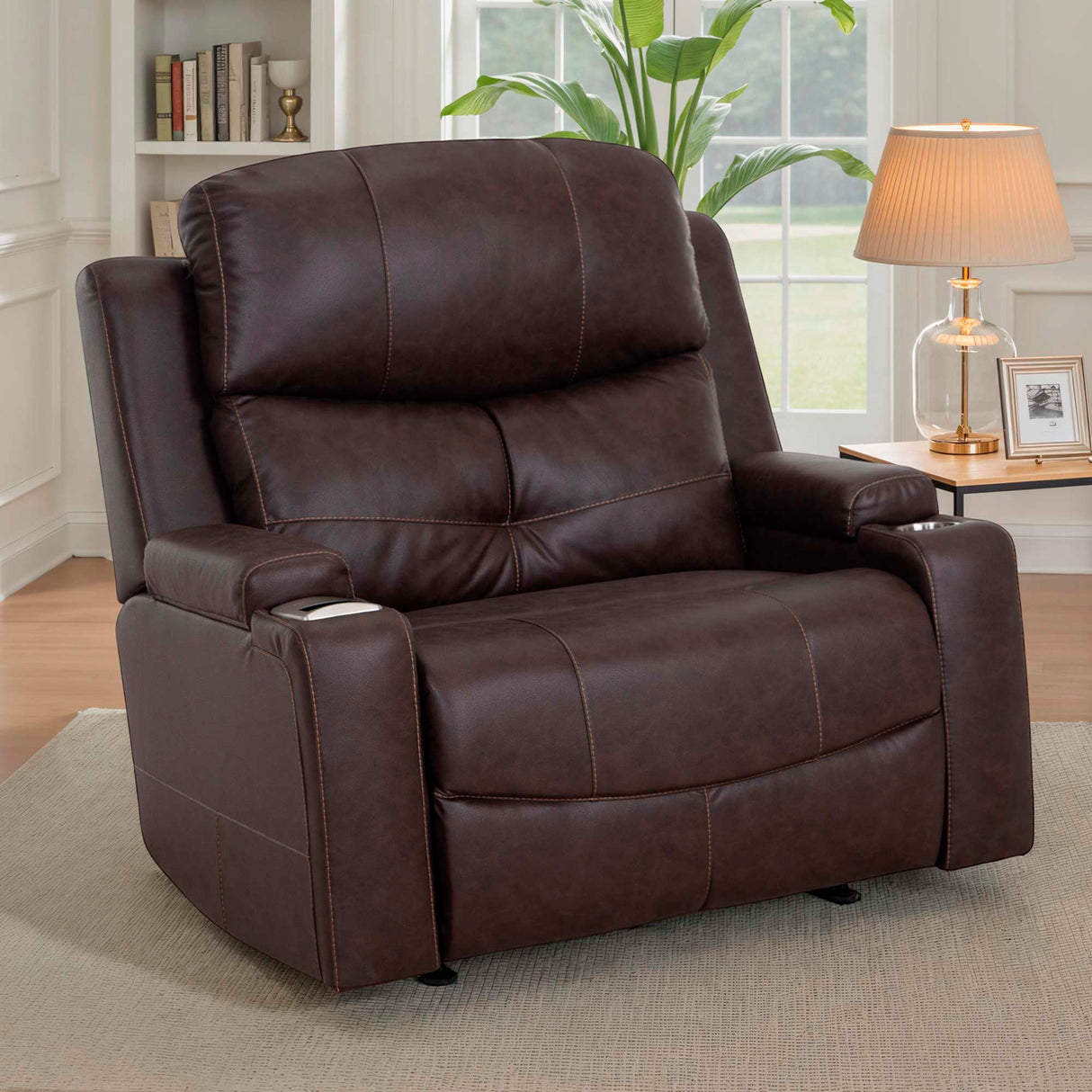 A room setting featuring Sultan Coffee Power Oversized Rocker Recliner