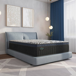 A room setting featuring Slumberland Midnight Select Medium Pillowtop Queen Mattress