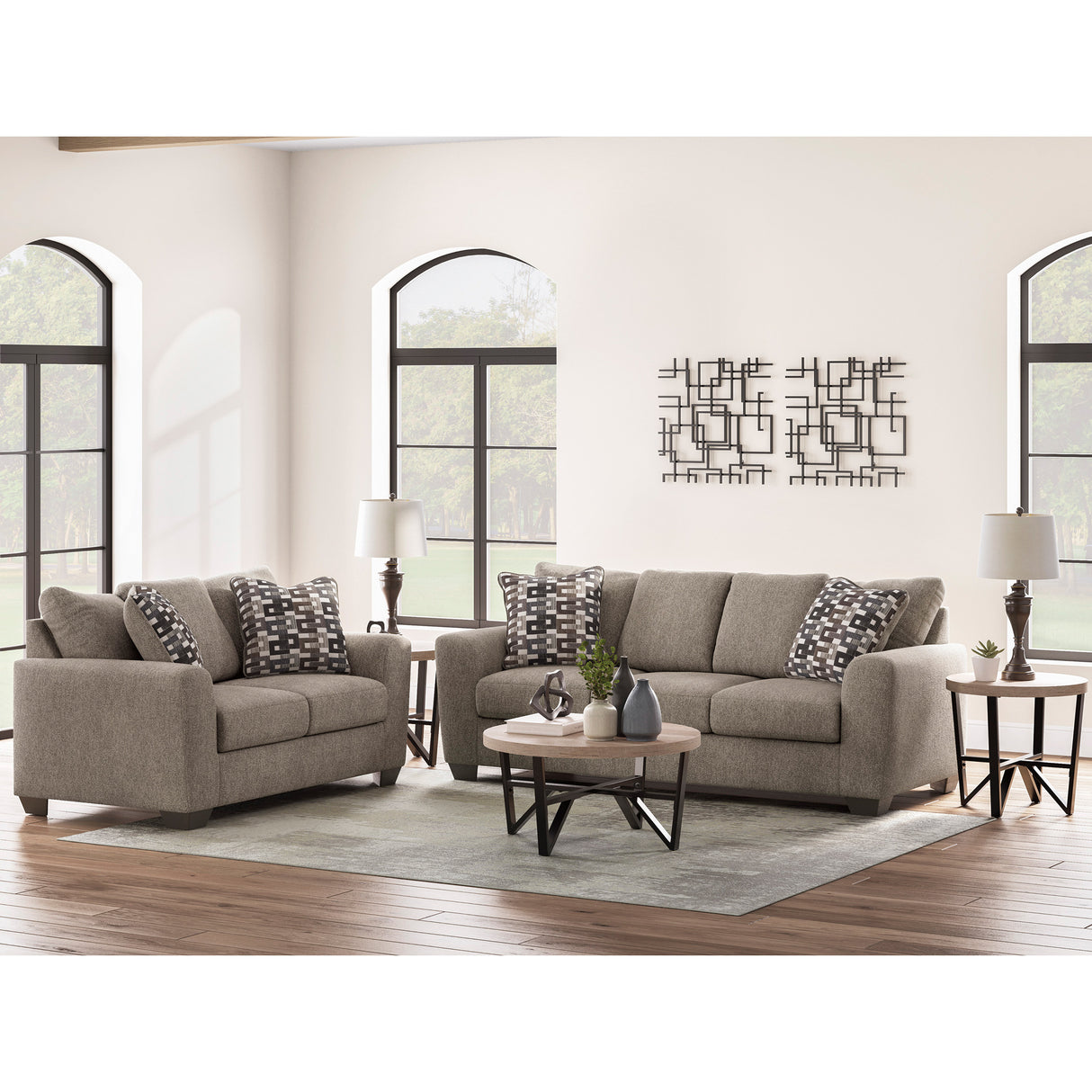 A room setting featuring Triston-Peaks Suede Sofa