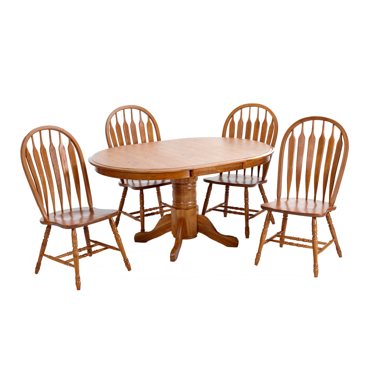 Front right view of Jefferson Chestnut 5 Piece Curved Pedestal Dining Set