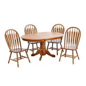 Front right view of Jefferson Chestnut 5 Piece Curved Pedestal Dining Set