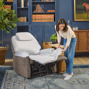 A room setting featuring Zecliner Light Gray Petite Sleep Kit